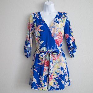 Yumi Kim Small Boho Floral V-Neck Roll Cuff Sleeve One Piece Romper